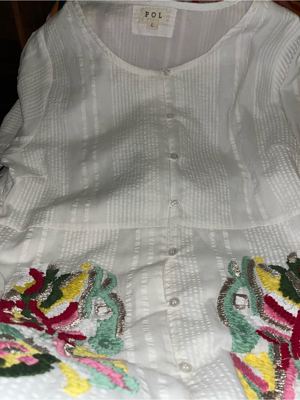POL L White Button-Up Dress with Colorful Floral Embroidery - Picture 5 of 7